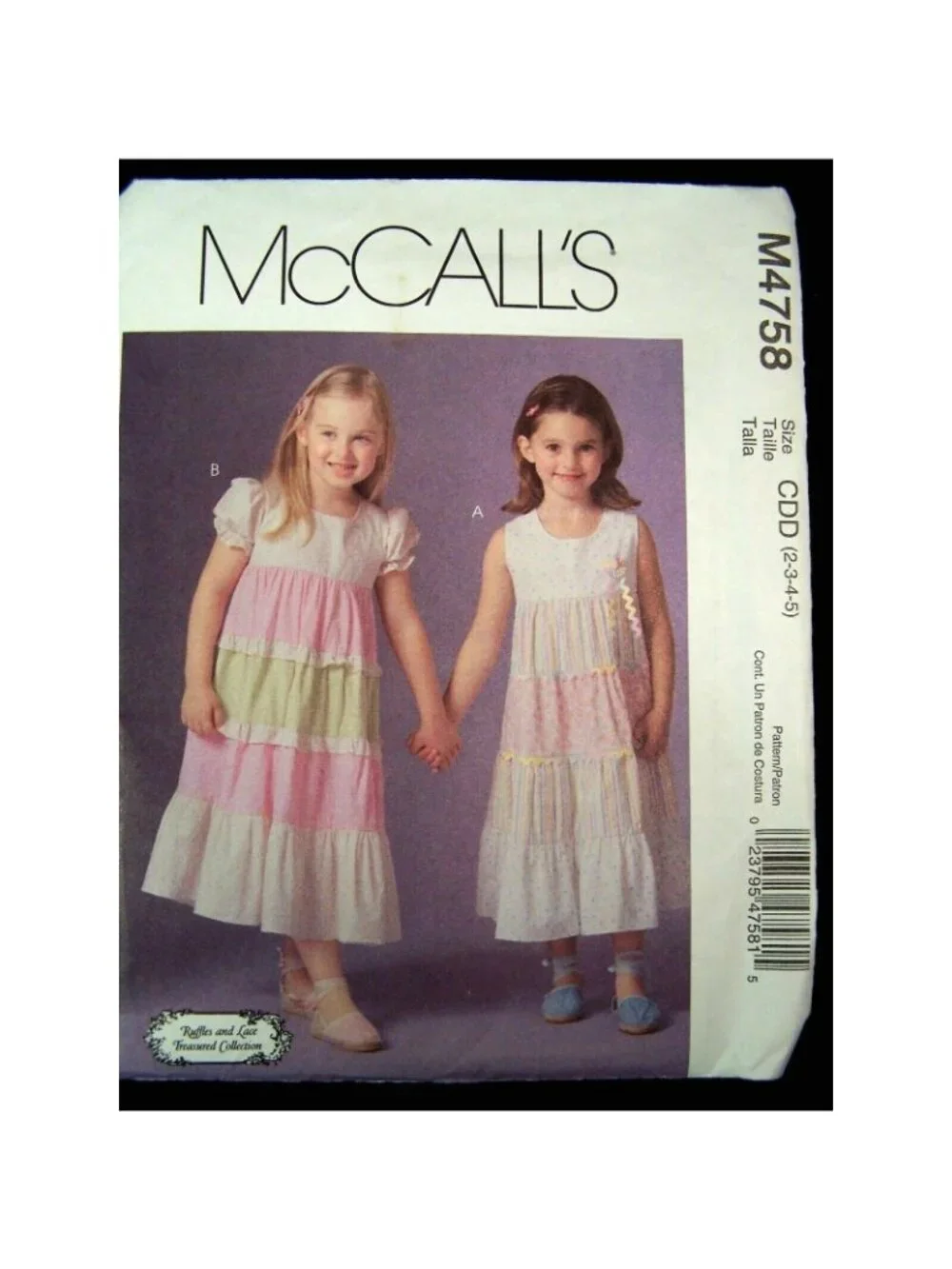 Vintage Sewing Pattern McCalls M4758 Girls Dresses Church School Party 6-7-8 U/C